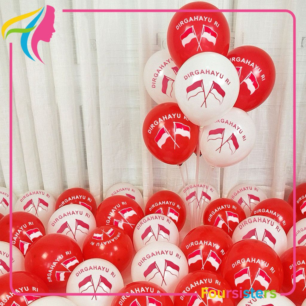 [FS] 100pcs Balon Merah Putih Dan Bando Voil Bendera Merah Putih Acara Agustusan Dirgahayu RI 45