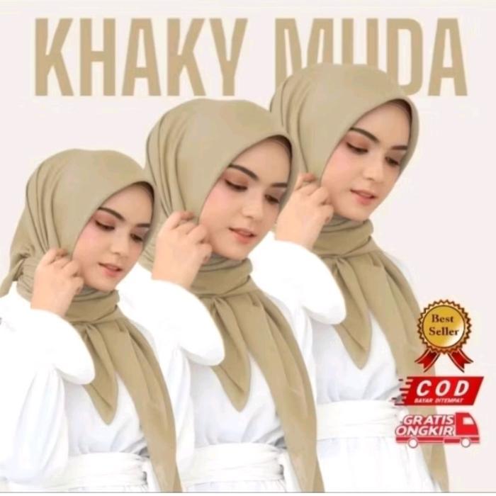 Jilbab Paris Premium ASN PNS Segi Empat Hijab Persegi Khaki Muda Dinas Keki Pemda Scarf Square Wanit