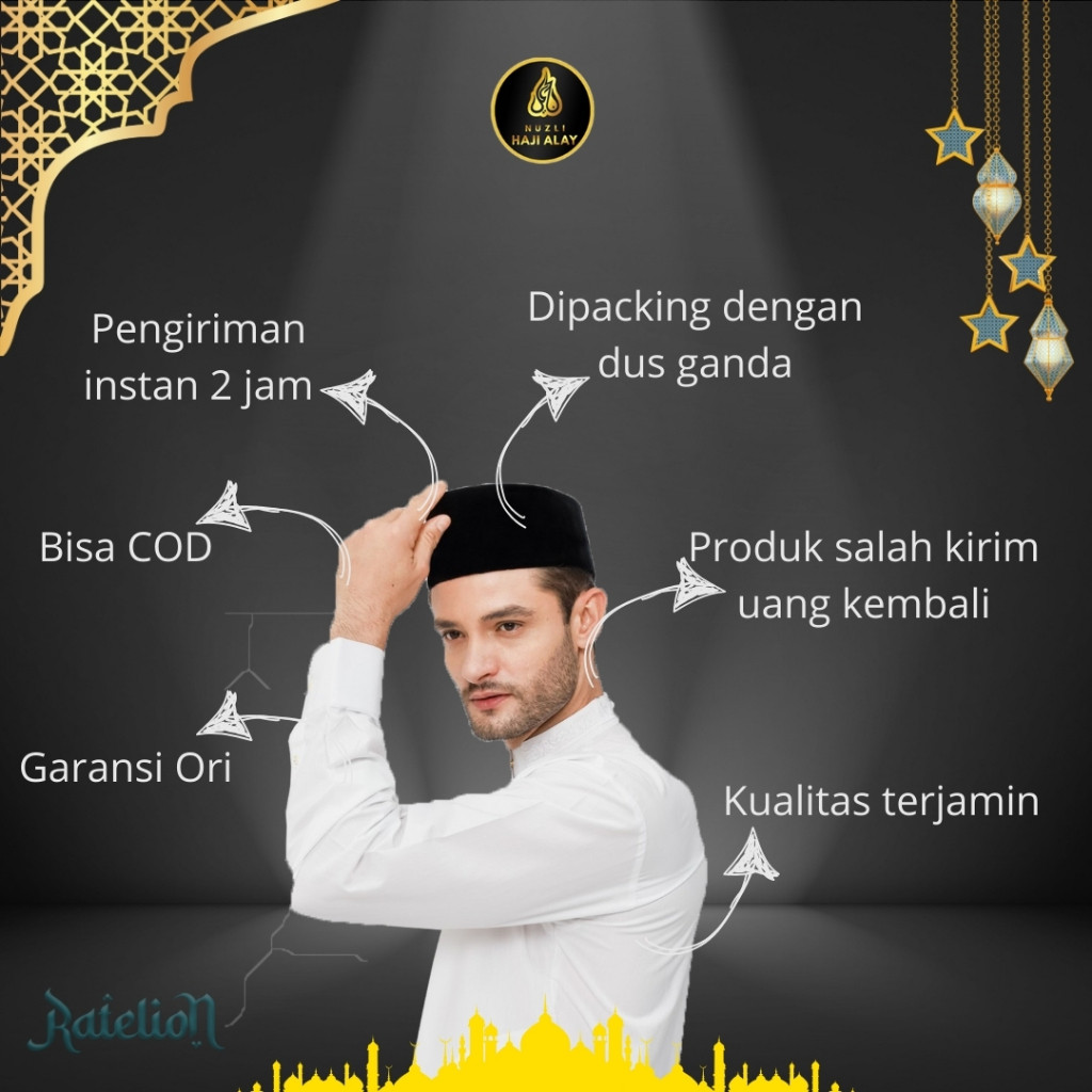 top sale Peci Songkok HAJI ALAY DELUXE AC, Non AC Tinggi 7 8 9 10 Cm Original Hitam Polos Pria Ukura