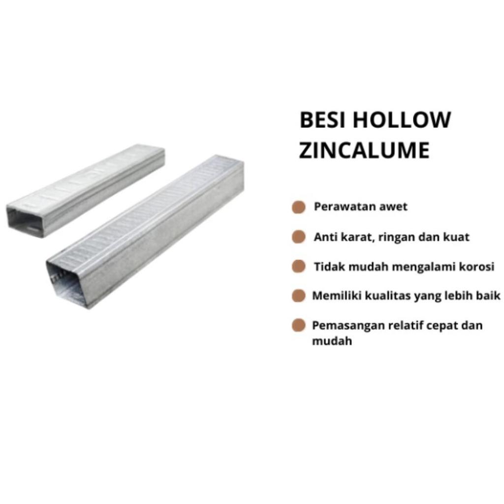 Holo 4x4 Hollow Plafon Galvalum 0.30 mm Baja Ringan Anti Karat Ukuran 4x4 Panjang 4 Meter