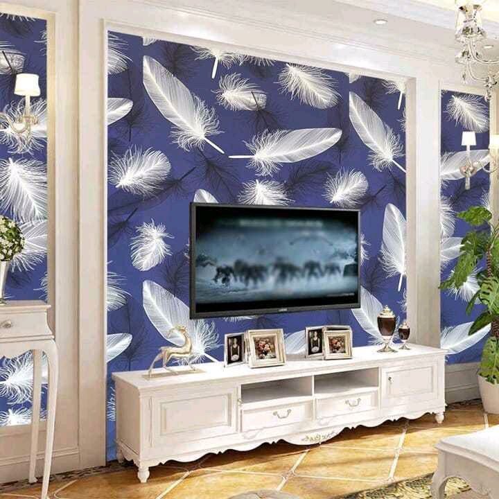 Wallpaper Dinding Murah Wallpaper Sticker Dinding Ruang Tamu MOTIF Bulu Burung Merak Ungu