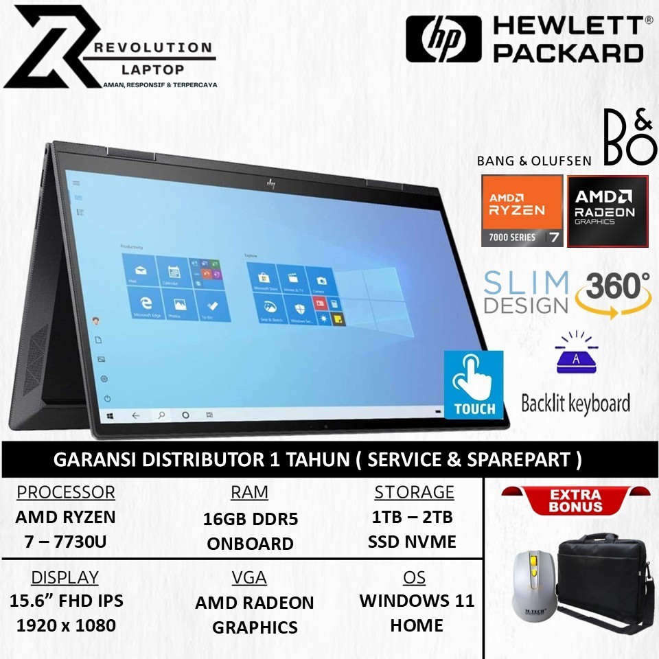 HP ENVY X360 15 RYZEN 7 7730U 16GB 1TB SSD RADEON WIN 11 15.6 FHD IPS TOUCH