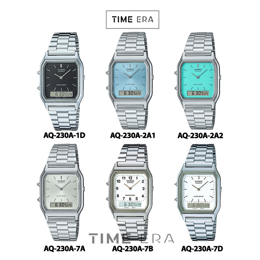 Casio General AQ-230A-1D 2A1/ AQ230A-7A 2A2 7B 7D Unisex Digital Stainless Silver