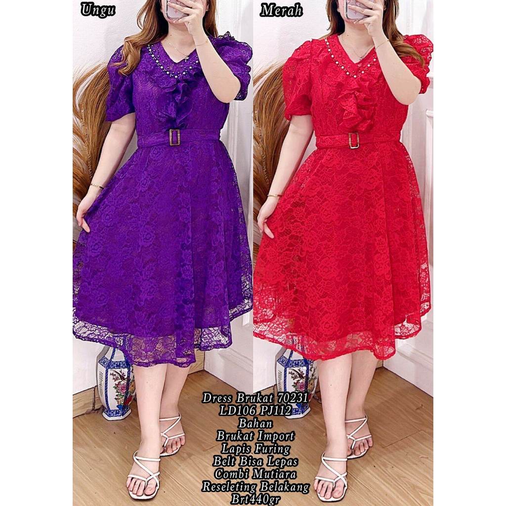 DRESS NATAL MOTIF ABSTRAK TERBARU 2023-DRESS TANGAN PENDEK WANITA BAHAN SILK MIX BROKAT KEKINIAN