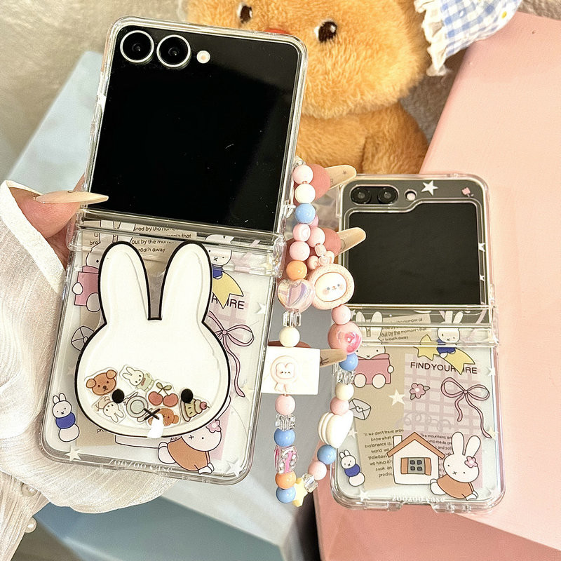 Kasus telepon lipat untuk Samsung Galaxy Z Flip7 FE Flip6 Flip5 Flip4 Flip3 Gaya Korea Kelinci Airba