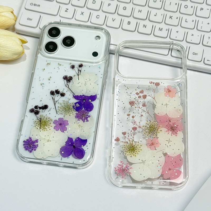 Mewah Dijaga Bunga Glitter Phone Casing Untuk iPhone 17 11 12 13 14 15 16 Pro Max Air 7 8 Plus X XR 