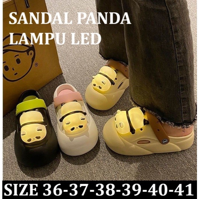 Sandal viral Crocs Panda Lampu LED original sendal puji super cute imut lucu viral Unisex laki laki 