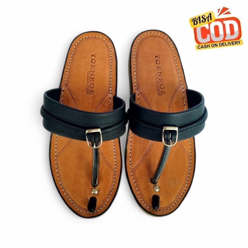SANDAL TASIK KULIT TEROMPAH ASLI COKLAT MK9121 TERBARU TERMURAH SOL BAWAH KARET MENTAH TEBAL PREMIUM