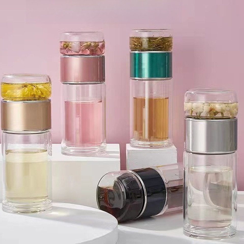 420ML Tea Cup Easy To Clean Glass Tea Cup with Double-layer Tea Infuser Tea Infuser Water Cup Suitab