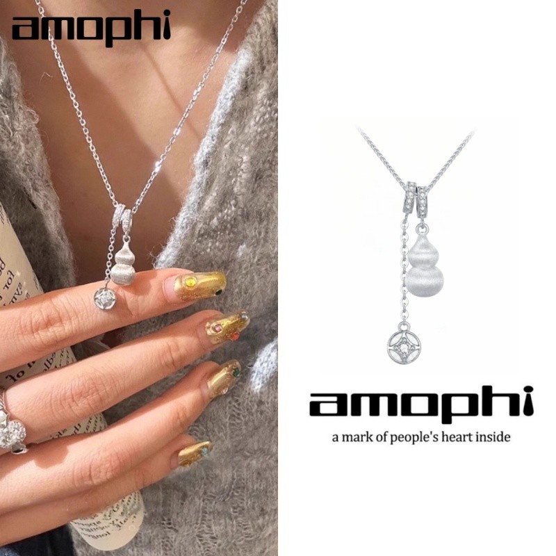 amophi Kalung labu perak dan koin tembaga untuk wanita perhiasan rantai tulang selangka gaya Cina ba