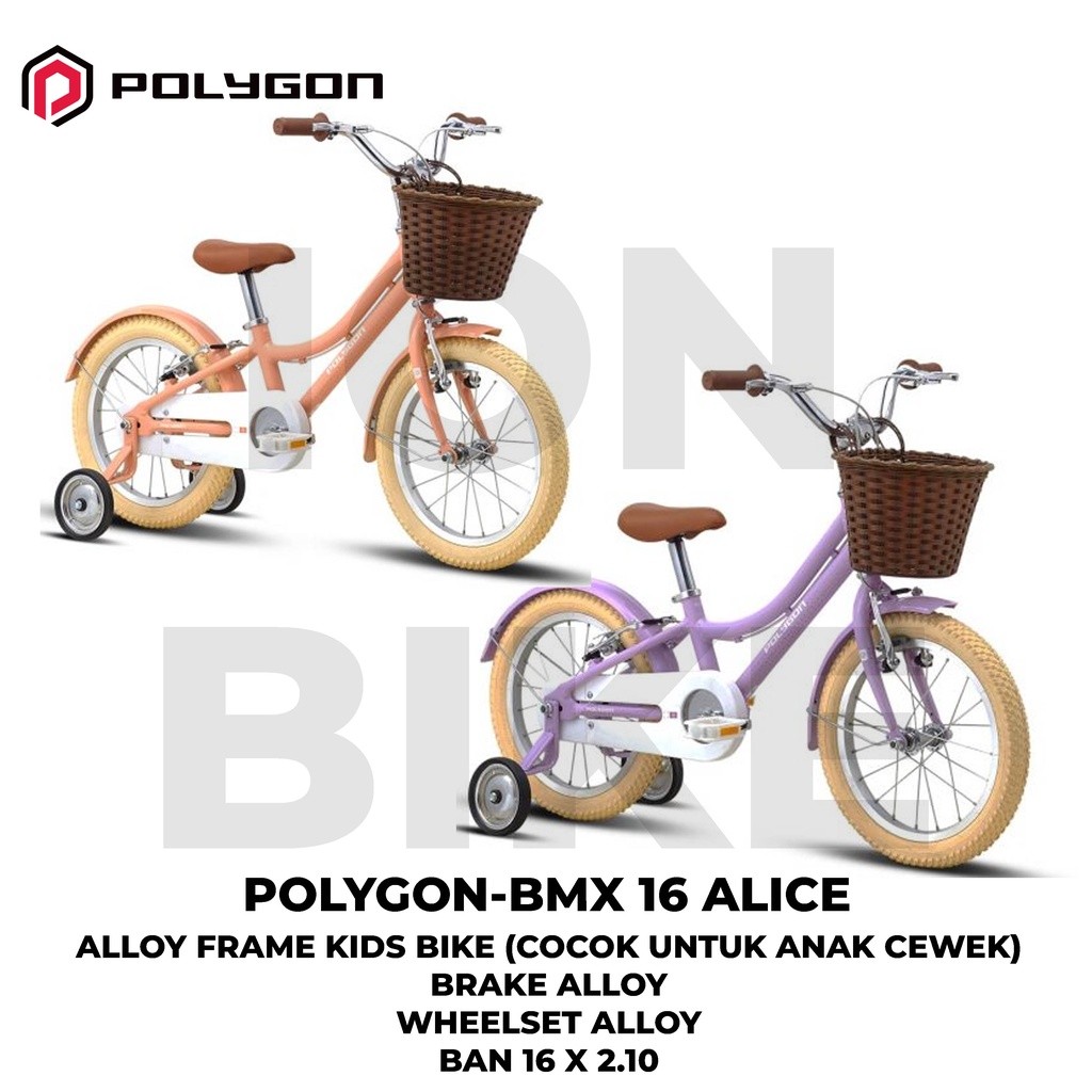 Sepeda Anak 16 Inch Polygon Alice Terbaru Pink Purple Frame Alloy Ringan Cewek Sekolah SD Murah Teba