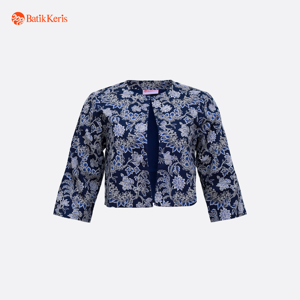 Batik Keris Outer Batik 3/4  Motif Keris Binar Dedaunan - Navy