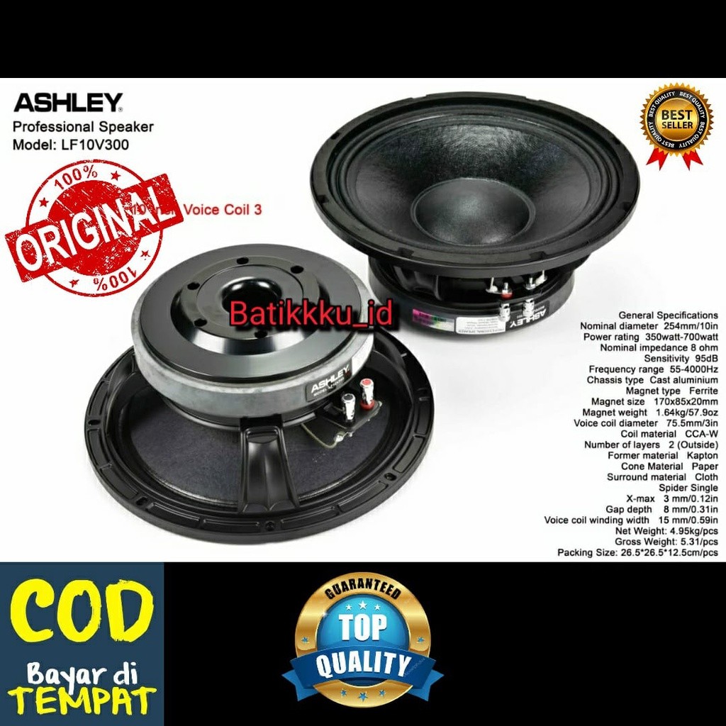 Speaker Komponen ASHLEY LF10V300 LF 10 V 300 ORIGINAL 10 INCH 10V300 LF10 V300