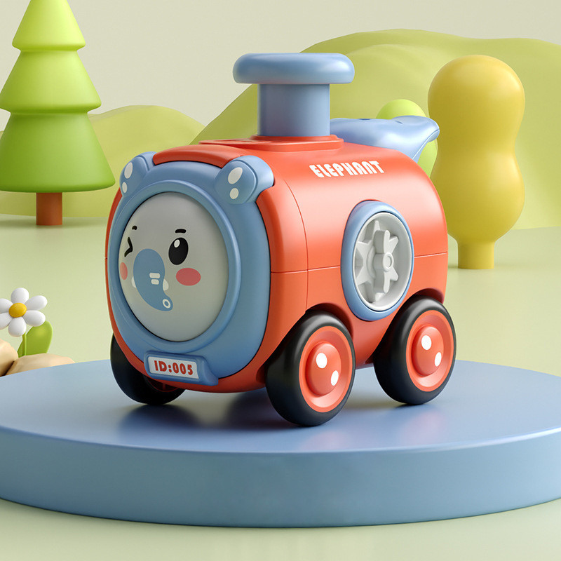 Train Car Press Face Changing with Whistle Small Train Toys,Cartoon Crash Resistant Train Car,Inerti