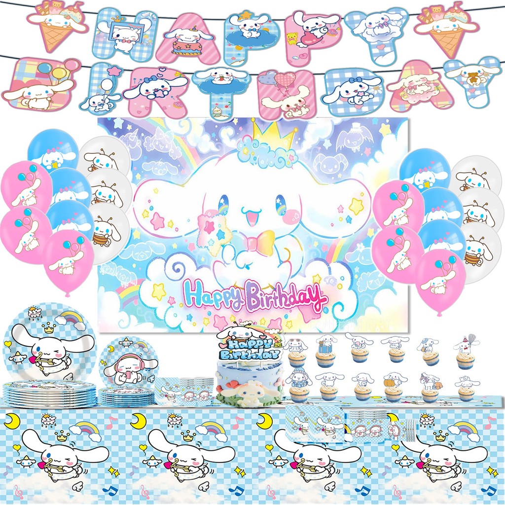 Hot Sanrio Birthday Party nnerware sposable Banner Cake Topper Hanging Flag Cute Dog Cinnamoroll Bal
