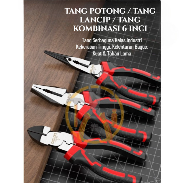 [JQ] Tang Lancip Tang Potong 6 inch Multifungsi Potong Kawat DELIXI