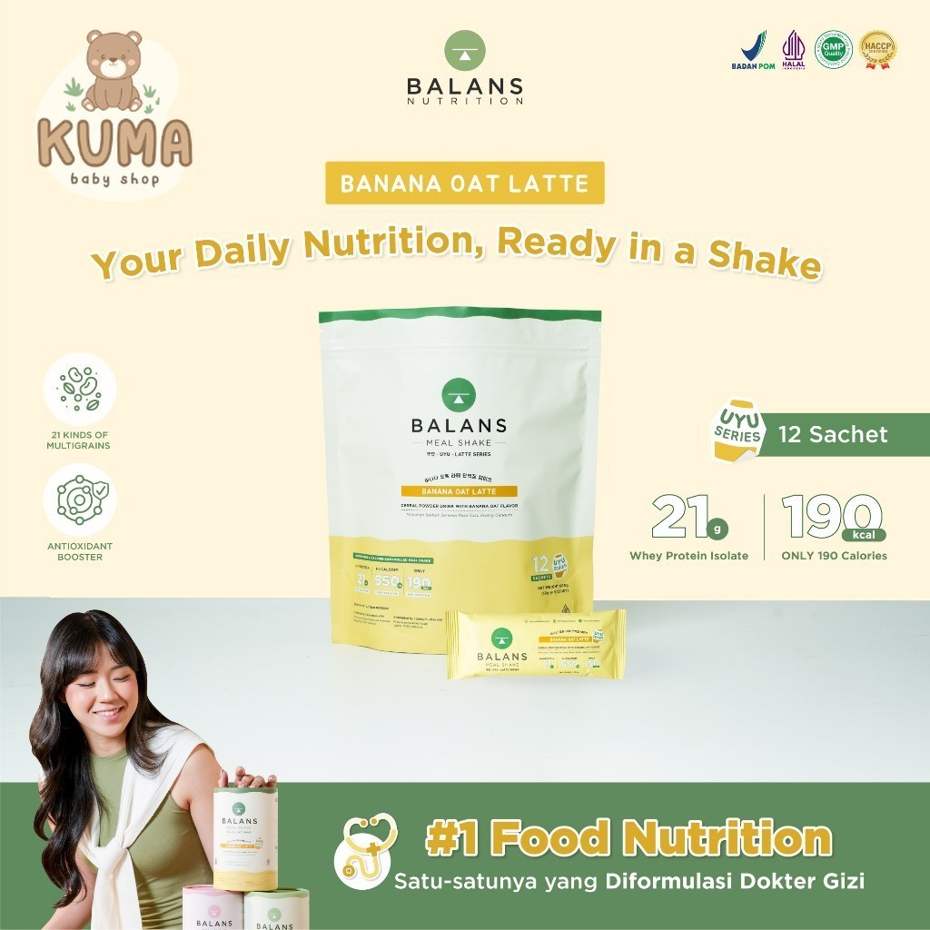 BALANS Meal Shake UYU Series | Banana Oat Latte | Susu Protein & Tinggi Kalsium Rendah Kalori | 12s