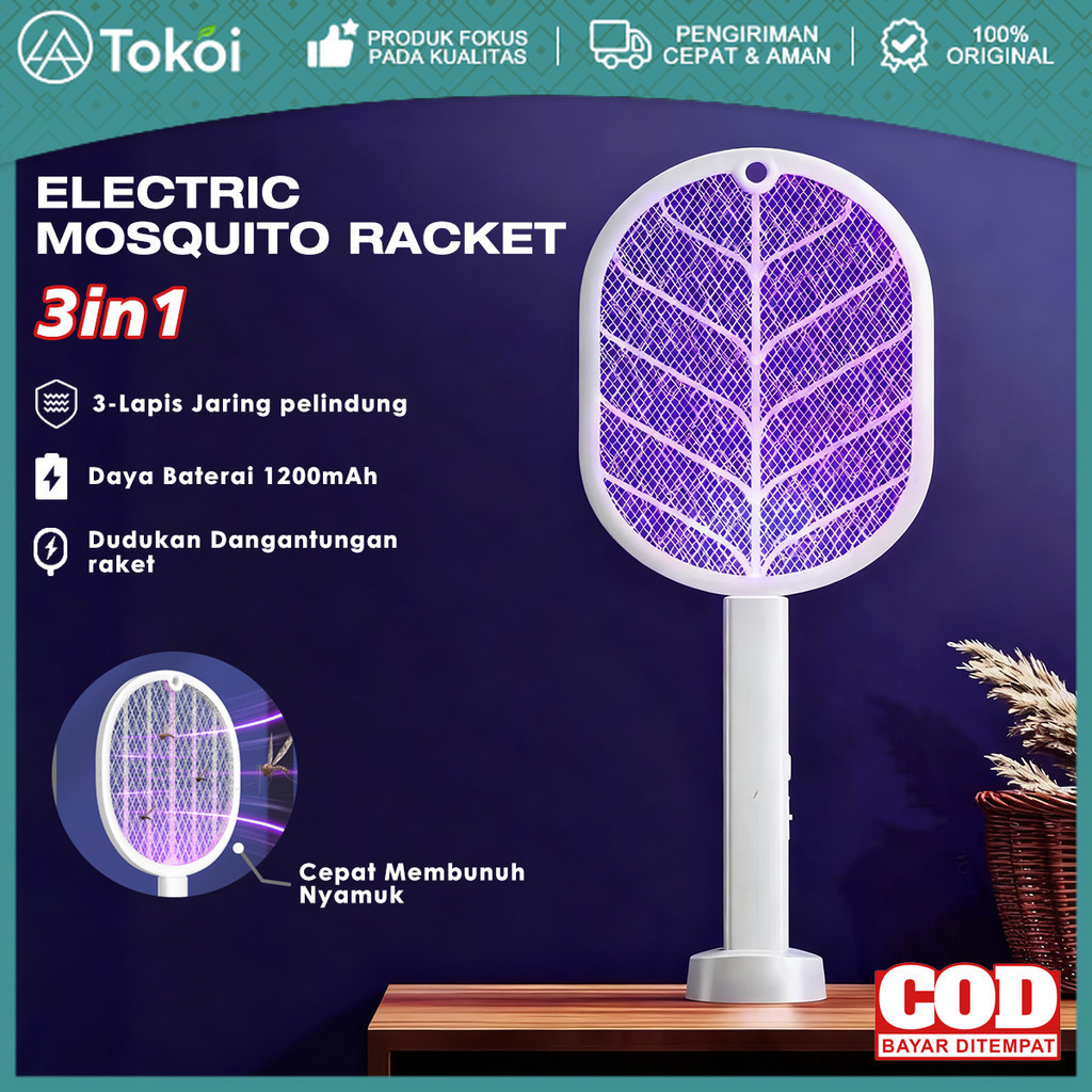 NEW Raket Nyamuk Elektrik Cas Ori Tahan Lama Murah Awet Raket Nyamuk listrik Standing Rechargeable