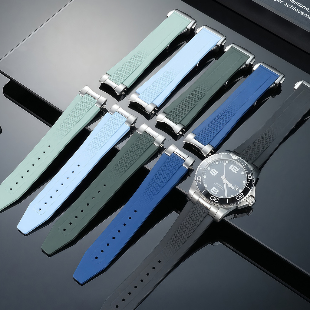 High Quality Fluorous Rubber Watchband 21mm for Longines hydroconquest L3 Conquest Sports ving Watch