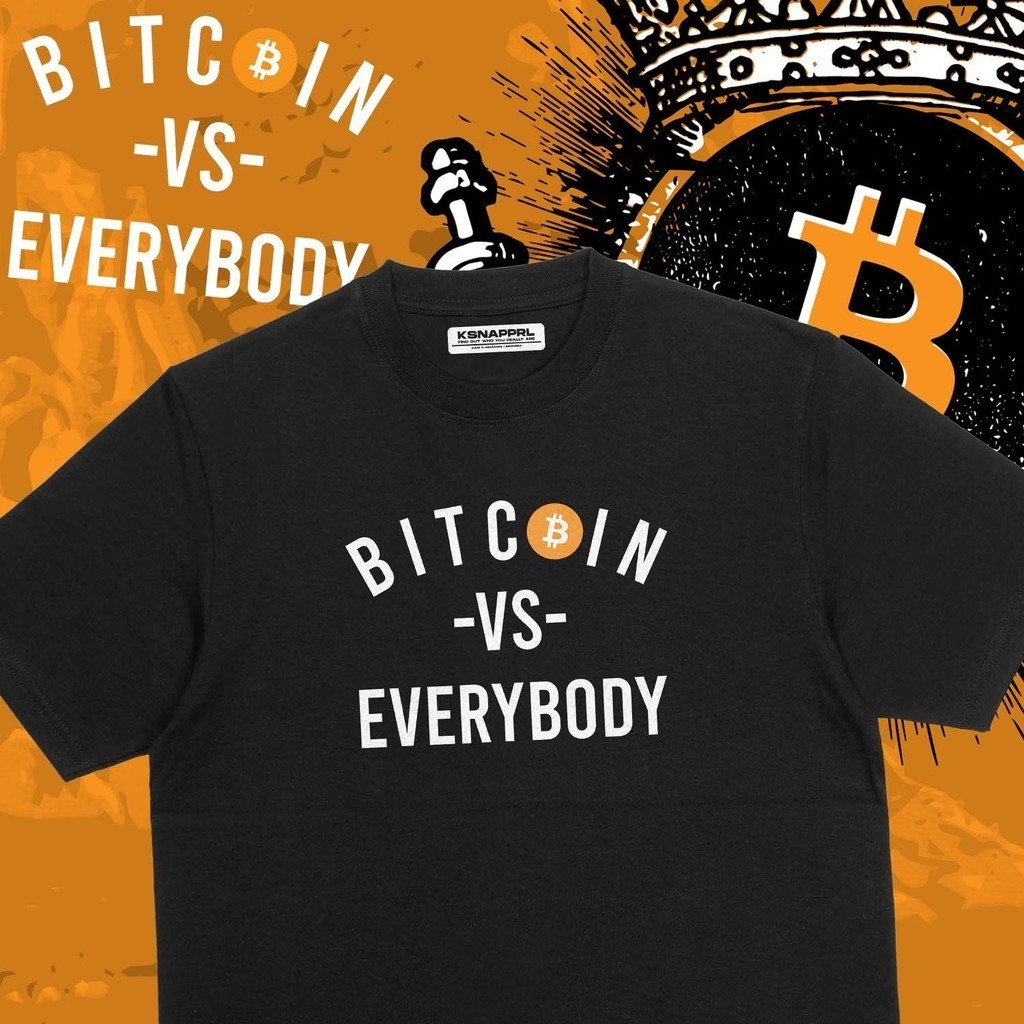 Kaos Crypto "Bitcoin Vs Everybody" - BTC/Halving Crypto Bahan Cotton Combed 30s Kaos Pria-Wanita Uni