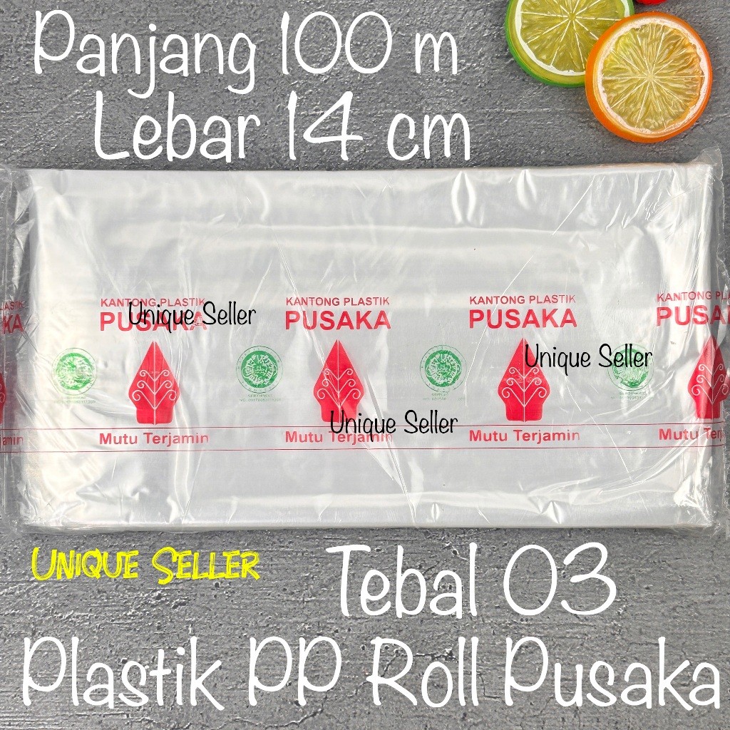 Plastik PP ROLL 14cm 14 cm Tebal 03 Panjang 100m PUSAKA Plastik Bungkus Roti Kue Mente Snack Kerupuk