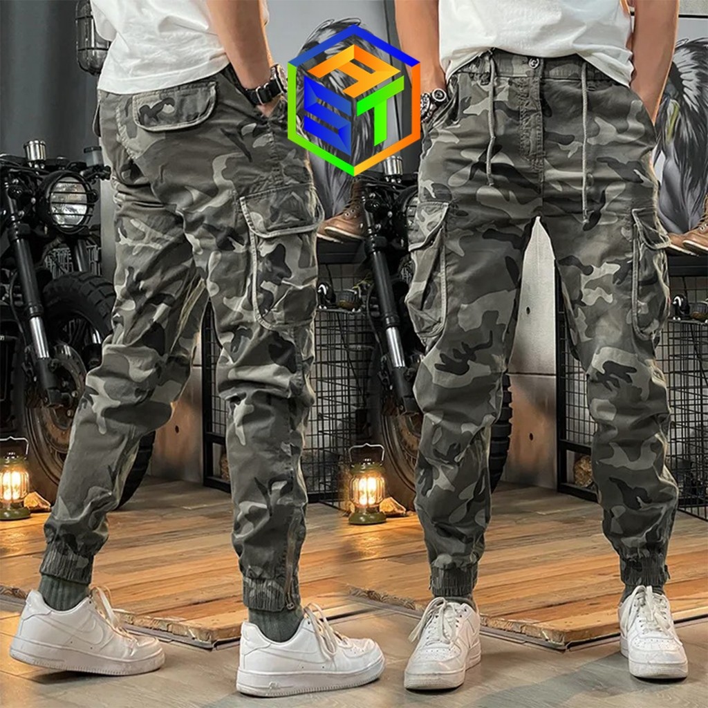 DELISTORE celana jogger cargo panjang pria wanita cargo camo combat celana loreng panjang pria warna