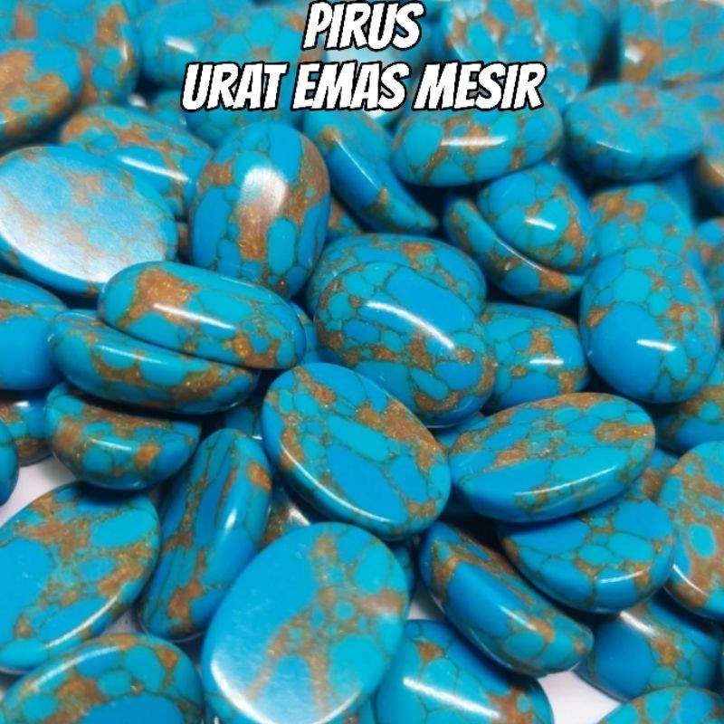 pirus mesir Royal Blue urat merah ceplok kuro / batu akik urat emas polos biru fanci