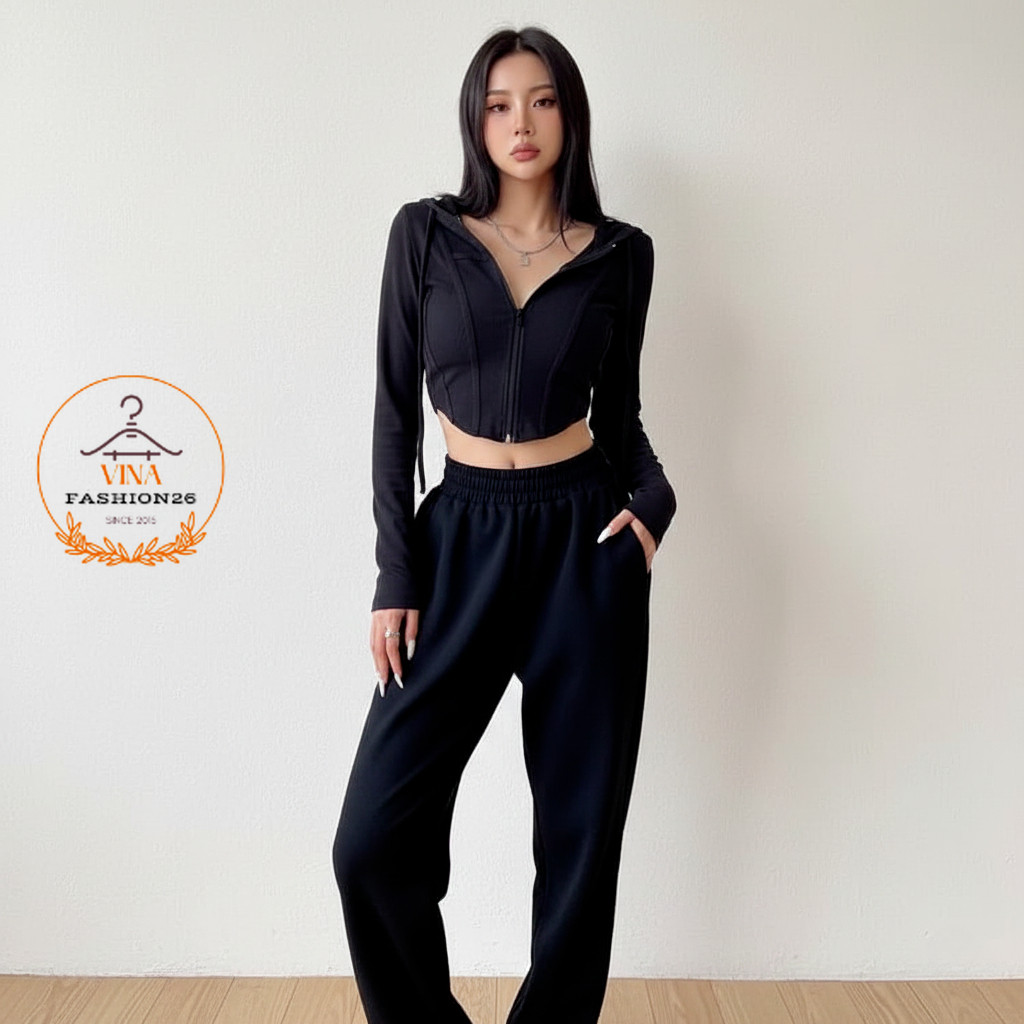 LONG SLEEVE REINA HOODIE CROP TOP ZIPPER / JAKET ZIPPER