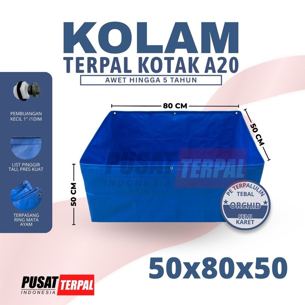 Kolam Terpal Orchid Semi Karet Ukuran 80x50x50 Kolam Terpal Untuk Ikan Kecil lele nila guppy Pusat T