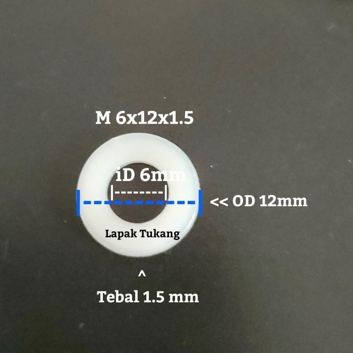 100pcs Ring Nylon M6x12x1.5 Ring Plat Plastik M6 Ring Nilon M 6 - 6x12x1.5, Putih