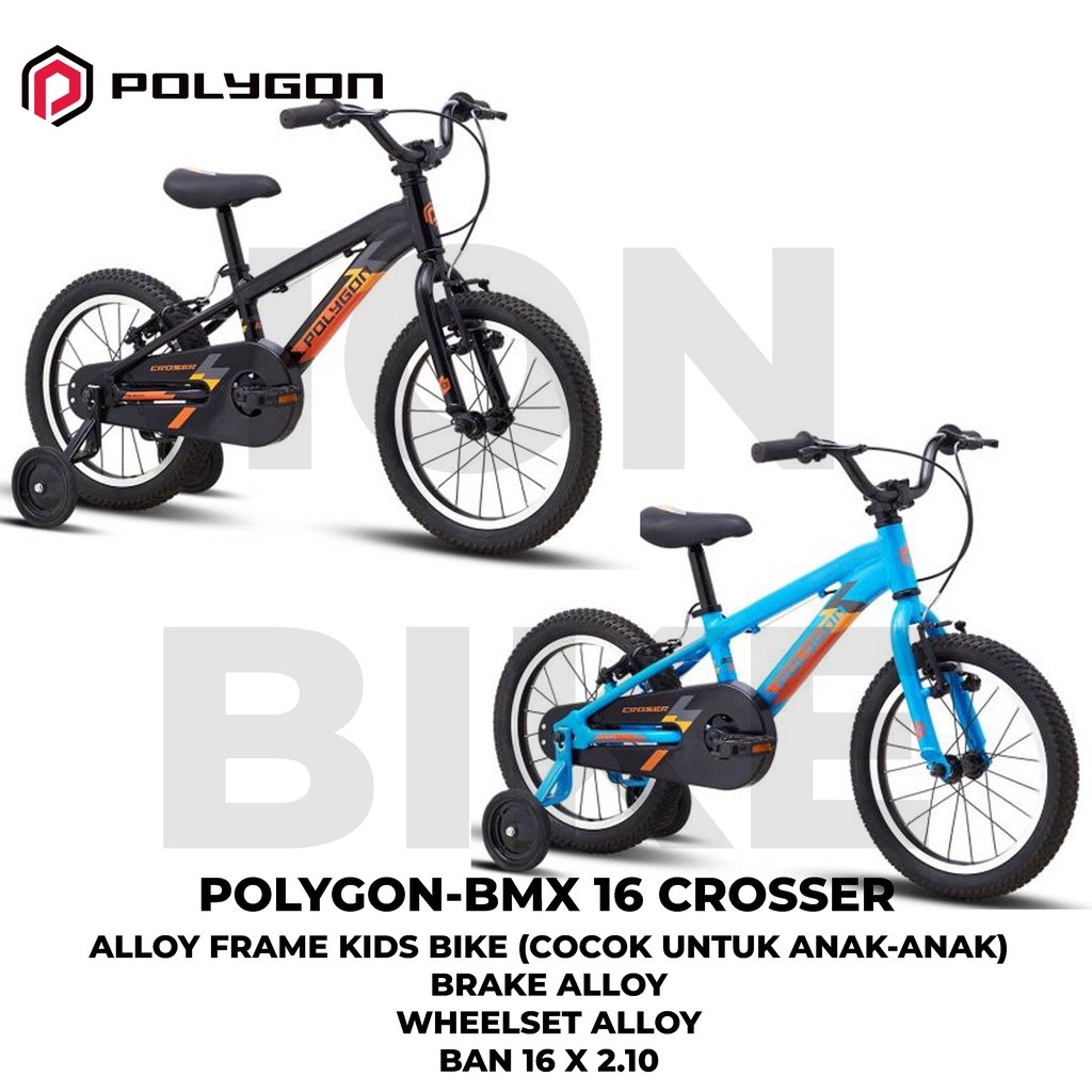 Sepeda Anak BMX 16 Inch Polygon Crosser Terbaru Blue Black Frame Alloy Ringan Cowok Sekolah SD Murah