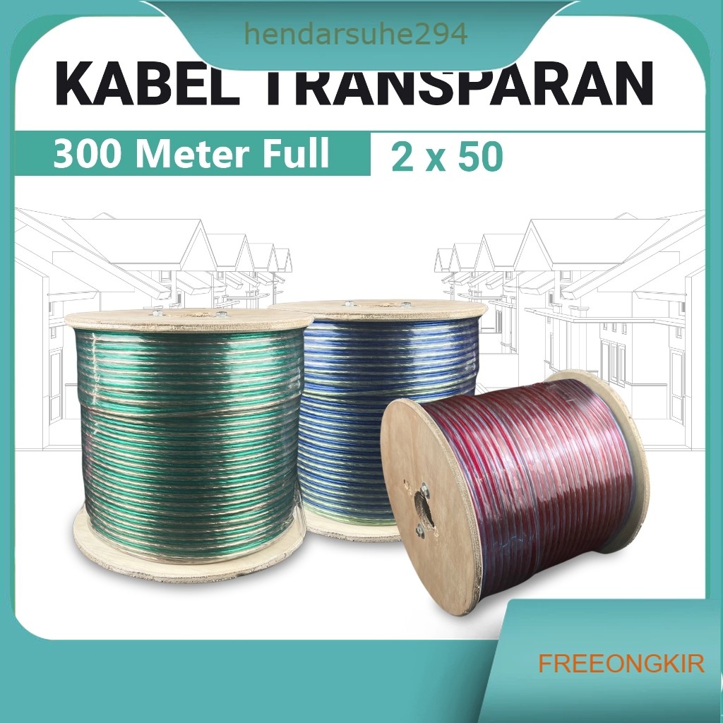 Kabel listrik transparan/kabel audio/super promo 2x30/2x50/2x80/2x120 300 Meter/kabel transparan/kab