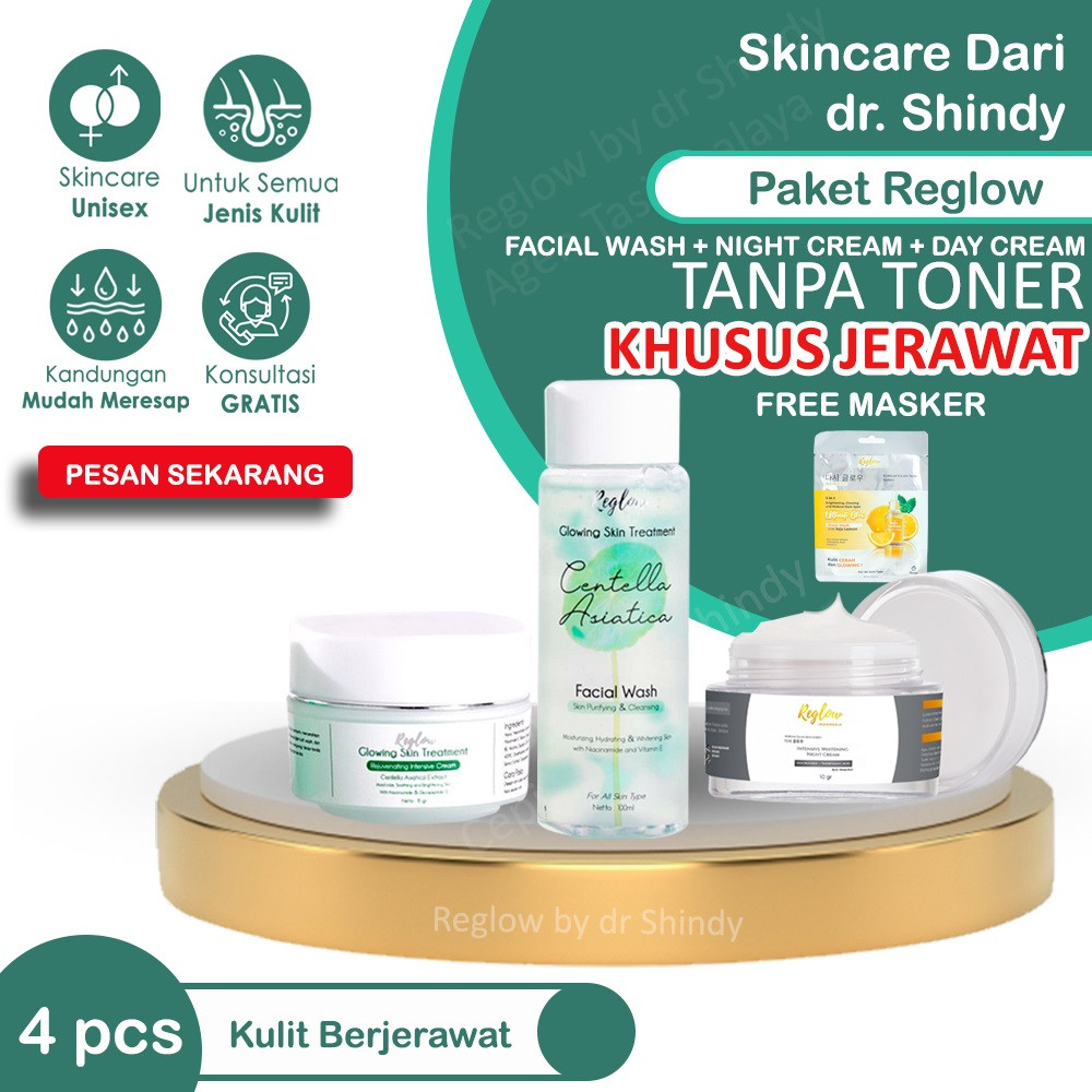 PAKET REGLOW UNTUK KULIT BERJERAWAT acne Reglow Facial Wash Serum cream free masker
