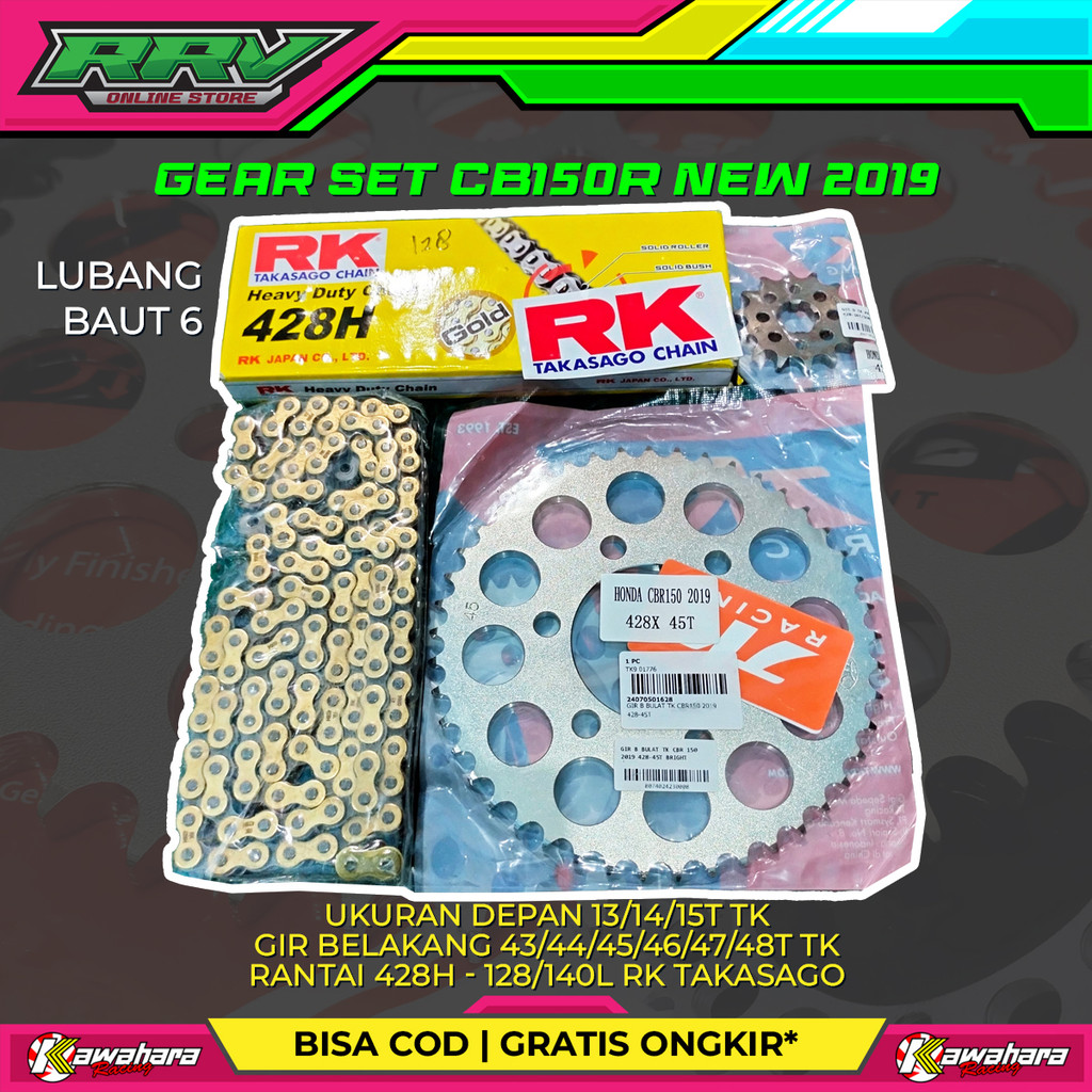 GEAR SET GIRSET TK RACING X RK TAKASAGO CB150R NEW 2019 CBR 150 NEW L6 LUBANG BAUT 6 UKURAN DEPAN 13
