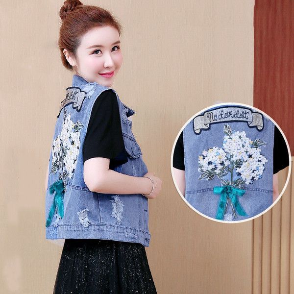 Rompi Denim Tanpa Lengan Ukuran Besar Longgar Wanita