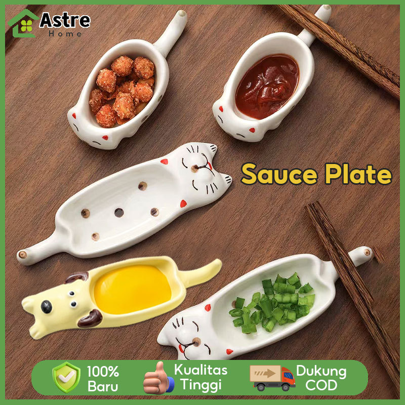 Japanese Ceramic Sauce Plate Cute Ceramic Piring Saus Bermotif Kucing Mini Sauce Plate Ceramic Tempa