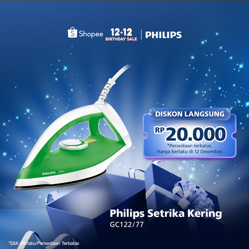 Setrika Philips Diva GC122/77 Hijau - Setrikaan promo murah, Tapak Strika Anti Lengket, Tahan Lama