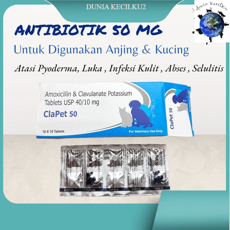 ClaPet 50 Antibiotik Tablet Untuk Anjing Kucing (1 TABLET)