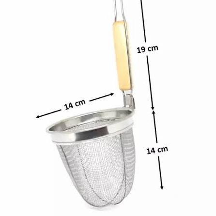 DAPURIA Saringan Mie Kocok Gagang Kayu Putih Saringan Kocok Saringan Masak Dapur Saringan Stainless 