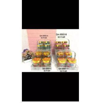 Toples Kaca Set 4 Toples Motif Bunga Timbul - bunga merah