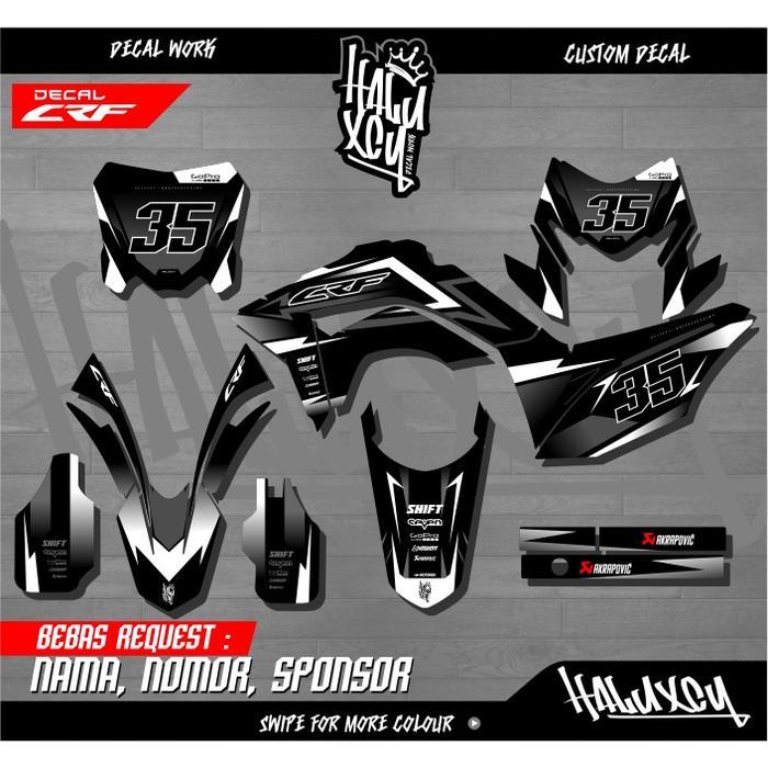 DECAL CRF 150 L SUPERMOTO FULL BODY HITAM SUPER GLOSSY DOFF DESAIN KEREN KLX DTRACKER WR BY HALUXCY 
