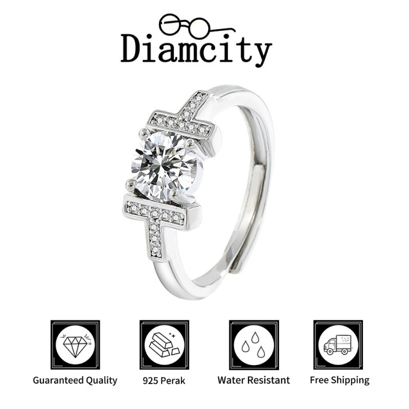 Cincin Moissanite Huruf T Berlian Penuh Elegan Serbaguna Perak 925
