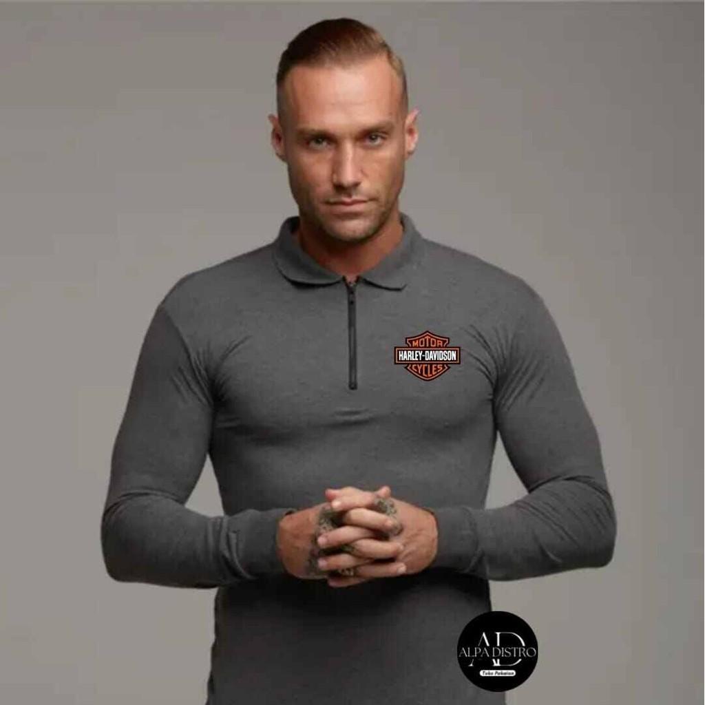 Kaos kerah zipper pria lengan panjang Kaos import bandung pria Kaos pria lengan panjang Kaos bagus d