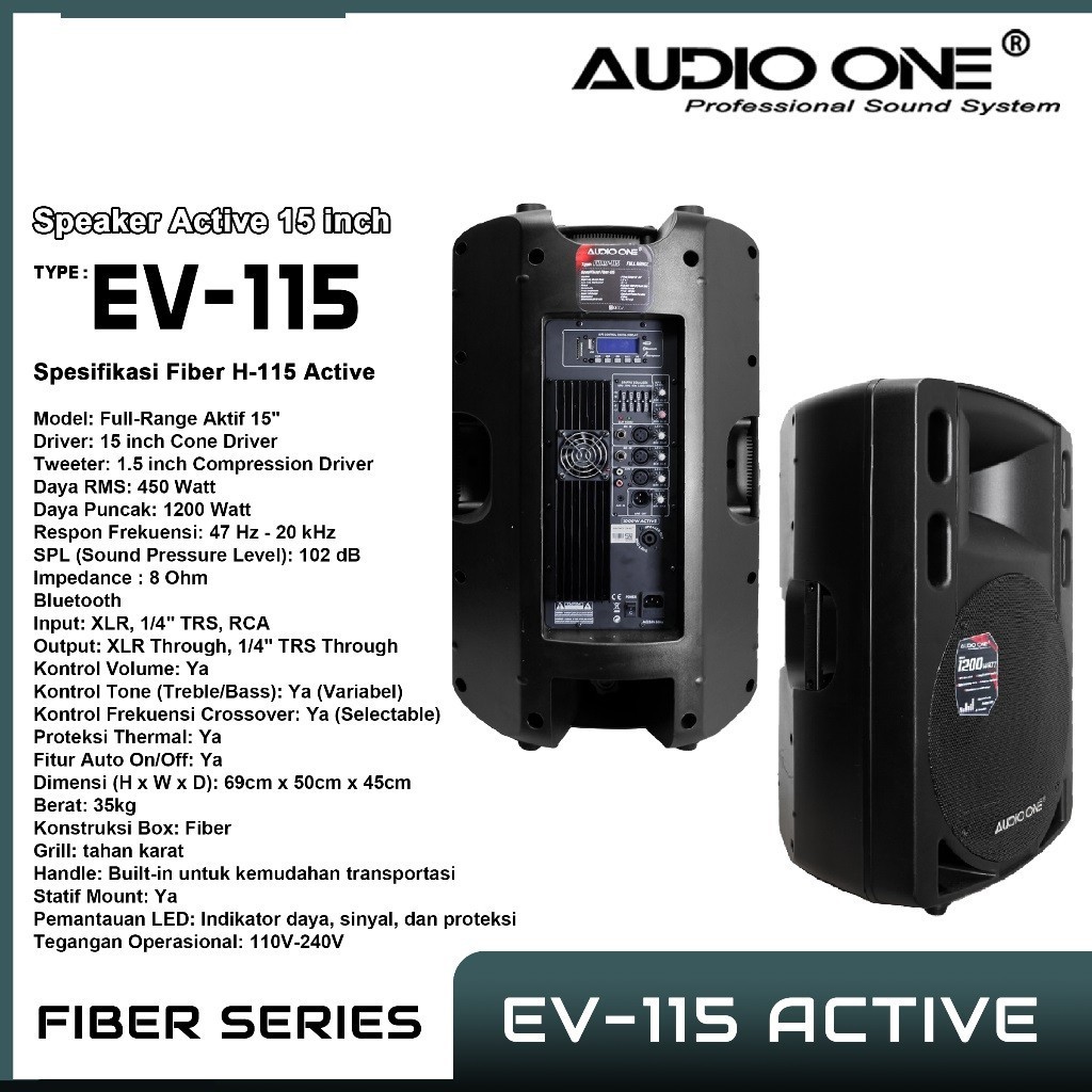Diskon Special.... 1SET (2BOX) EV115 AUDIO ONE Speaker FIBER AKTIF Bluetooth 15IN - Speaker Fiber 15