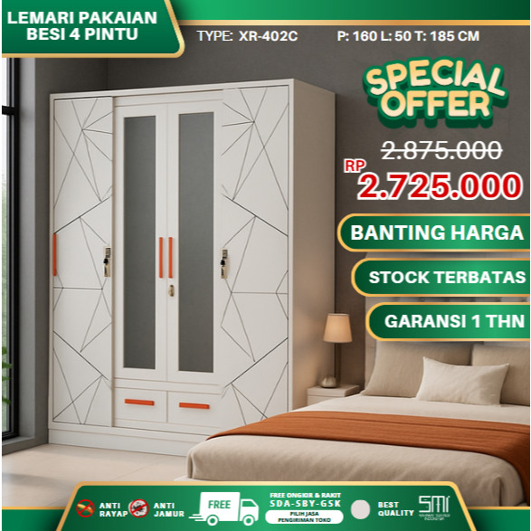 PROMO SALE Lemari Besi Pakaian - Lemari Besi Sliding/Lemari Pakaian Besi/Lemari Pakaian besi 4 pintu