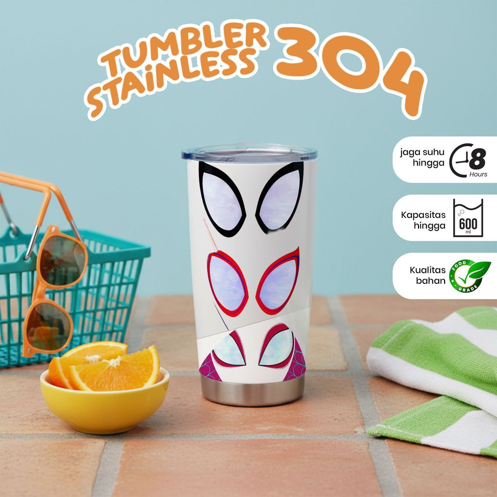 Tumbler Stainless 304 Berkapasitas 600ml dengan Desain Unik Wajah Laba-laba, Tahan Suhu Hingga 8 Jam