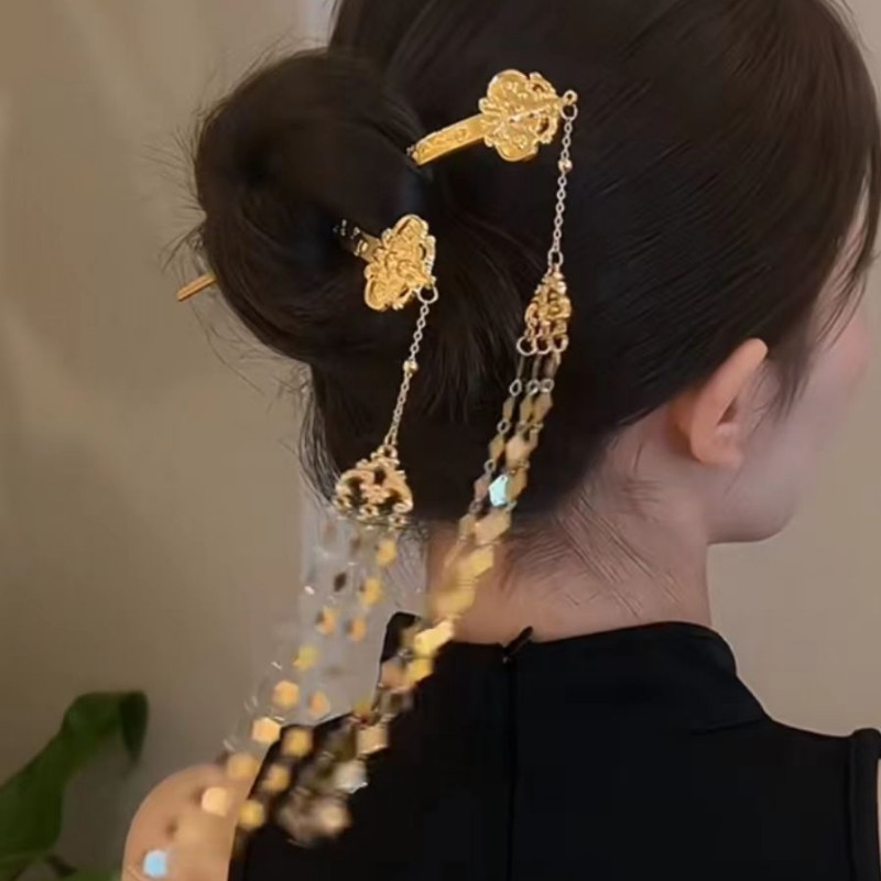 Gaya Baru Gaya Cina Baru Jepit Rambut Rumbai Panjang Jepit Rambut Alloy Ruyi