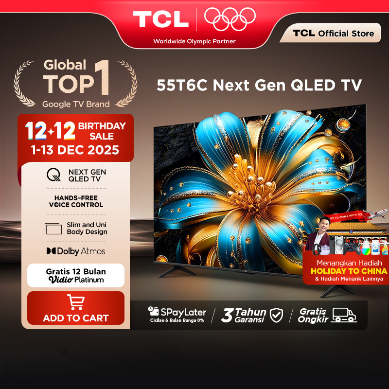 TCL Next Gen QLED 55 inch T6C - 4K Google TV - HVA Panel - HDR 10+ - Dolby Vision & Atmos - Google A