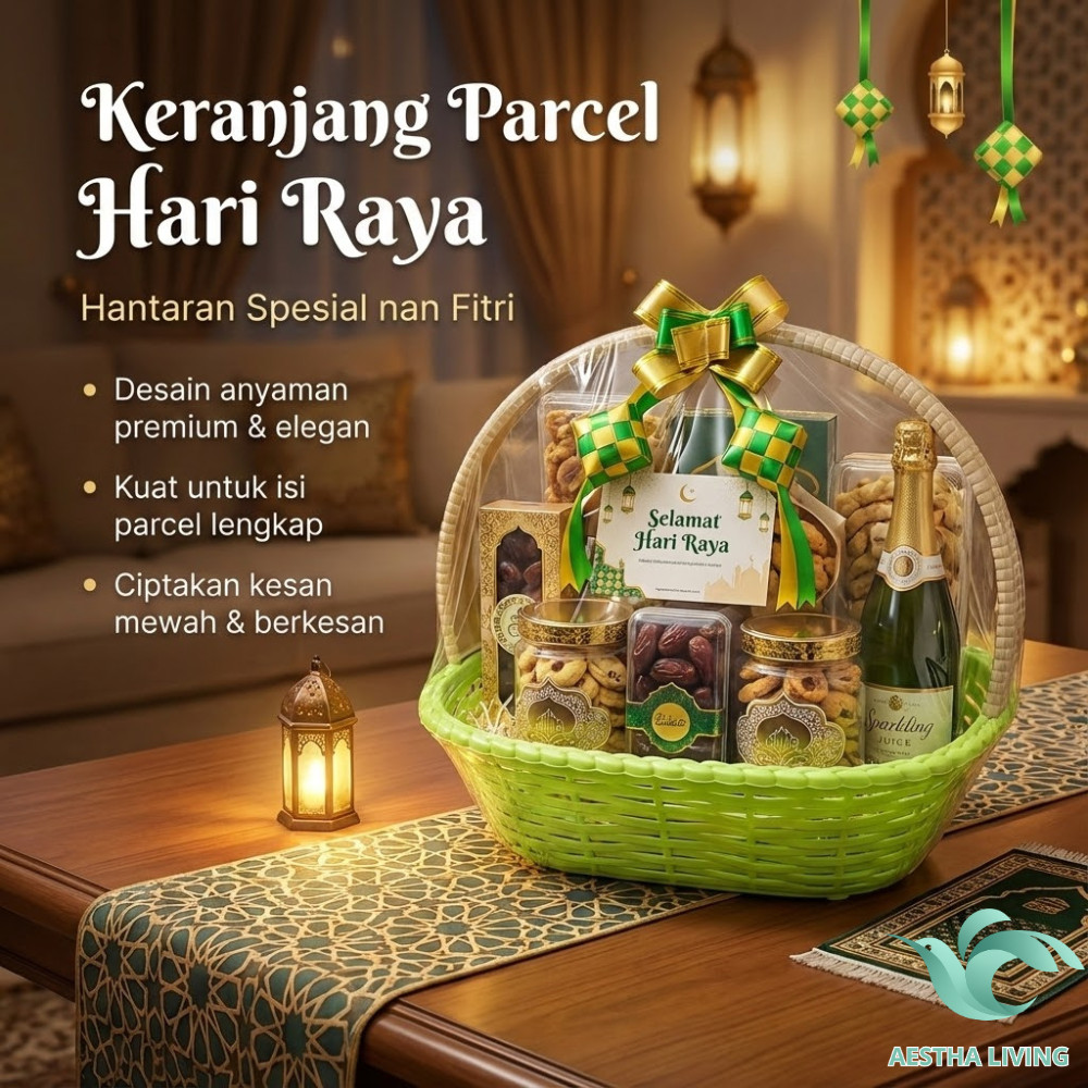 Keranjang Parcel Lebaran Anyaman Plastik - Wadah Hantaran Buah & Sembako Idul Fitri Aestha