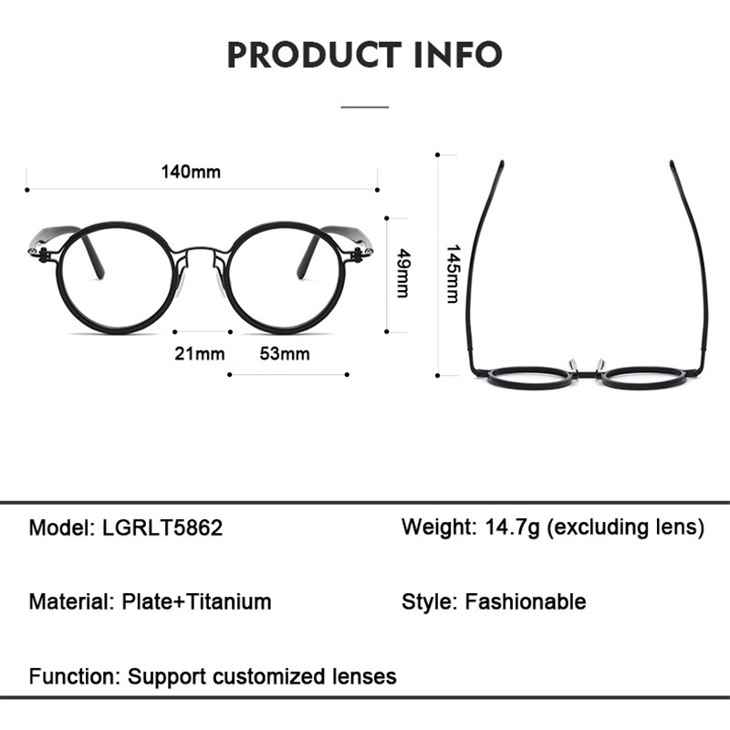 Italy Design Replication Round Men Women Luxury Eyeglasses Ultra Light Pure Titanium Frame Acetate R